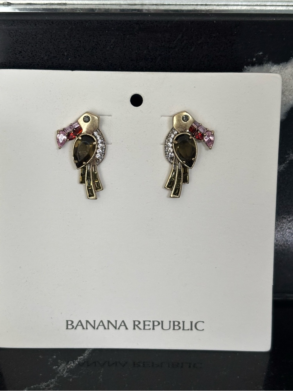 Banana Republic Gold Stud Earrings with Pink and Smoky Crystals